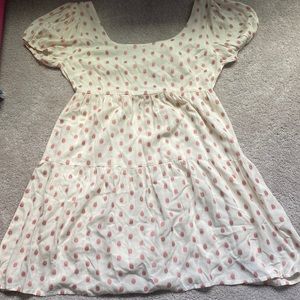 Medium, Beige with pink dots, layered cotton short dress